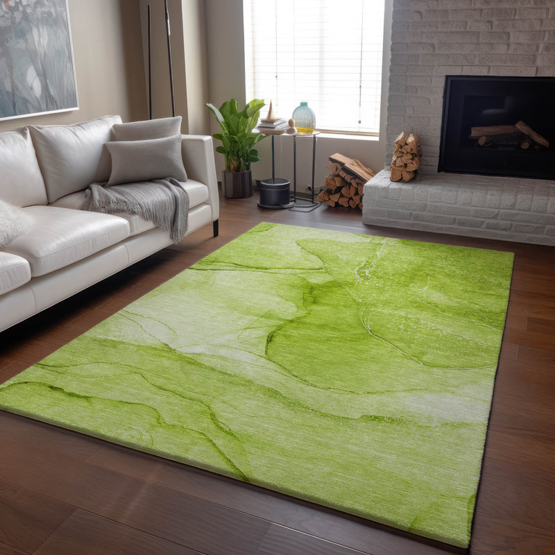 Green 8' x 10' Washable Synthetic Rectangular Rug