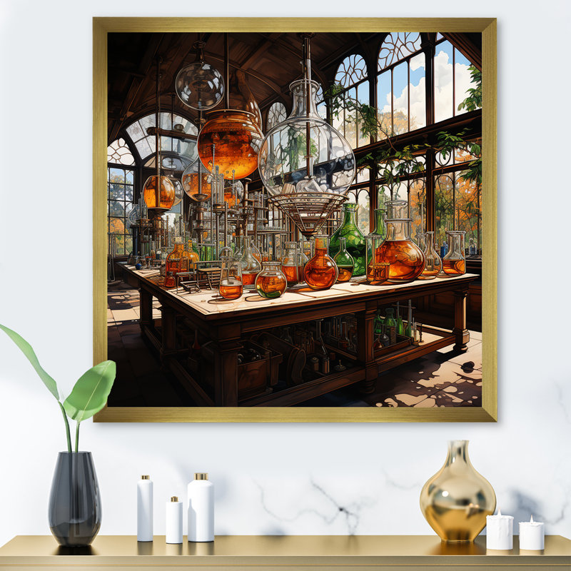 Art mural de laboratoire «Scientist», Cadre doré simple, H 30 po x l 30 po x P 1 po