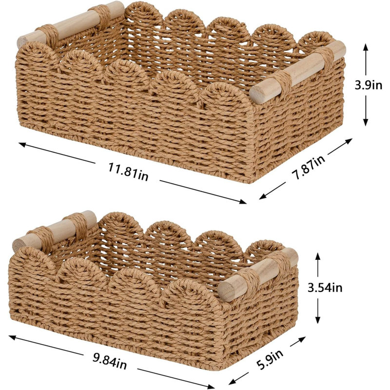 Set Of 2 Paper Rope Scalloped Baskets