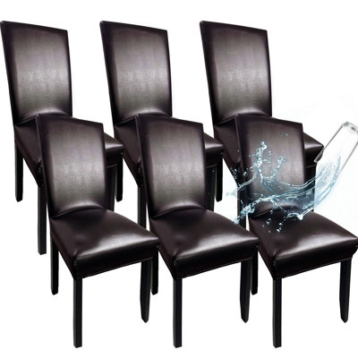 Housses en cuir pour chaises de salle à manger, ensemble de 6, housses de cuisine imperméables super extensibles, housses de chaise de salle à manger lavables épaisses, housses de siège de chaise brunes pour salle à manger / cuisine / banquet
