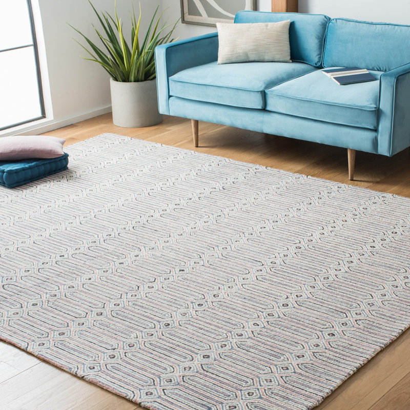 Tapis géométrique en laine et coton touffeté à la main Decker, Tapis de couloir 2 pi 3 po x 7 pi