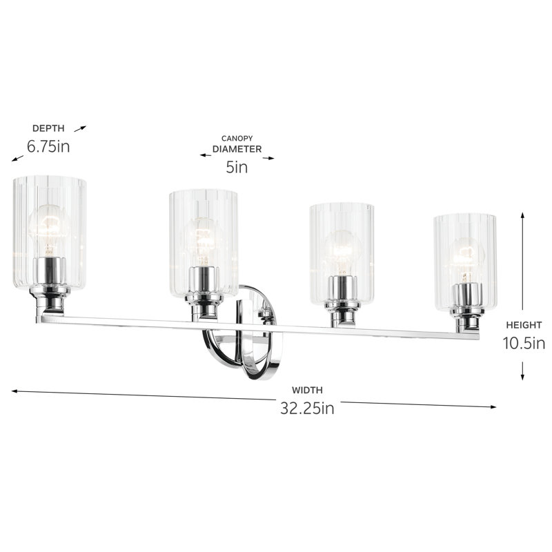 32.25" 4-Light Vanity Light with Fluted Glass, Clear, Chrome
