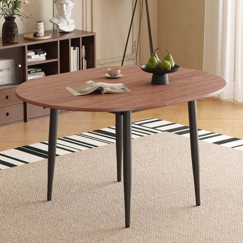 Table de salle à manger extensible avec plateau en panneau de fibres à densité moyenne et pieds en métal noir