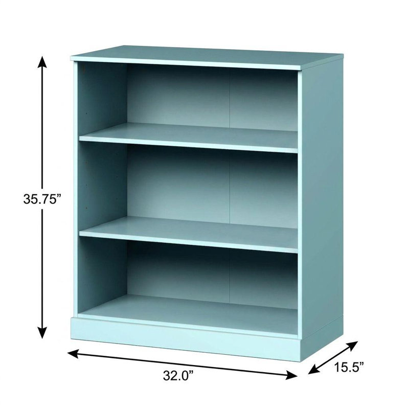 36" Aqua Solid Wood Adjustable Three Tier Library Bookcase