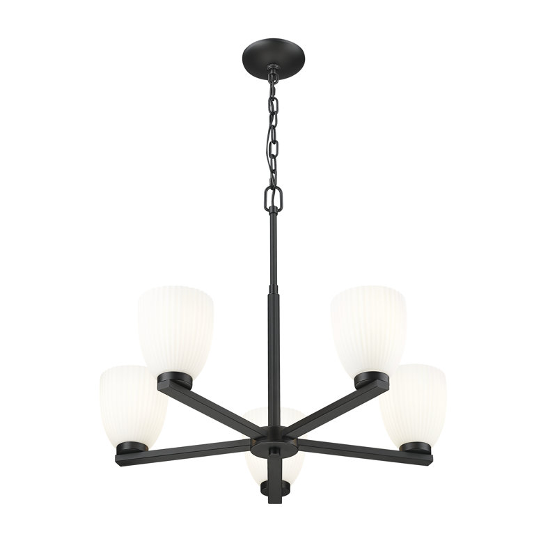 Lustre moderne Mateo, 5 lumières, Noir mat, H 21,25 po x l 25,25 po x P 25,25 po