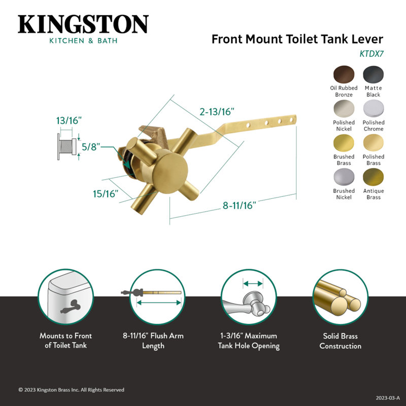 Kingston Brass Concord Front Mount Toilet Tank Lever, Brushed Nickel