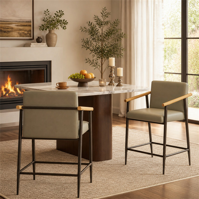 Tabouret de comptoir avec structure en fer (ensemble de 2), Khaki
