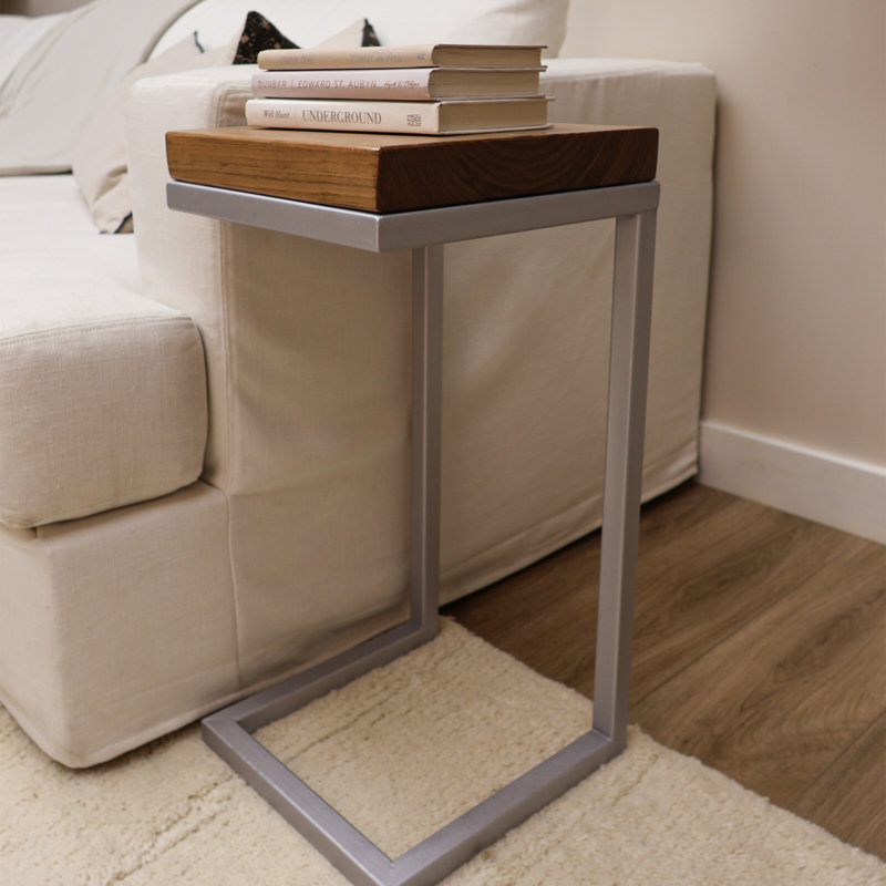 C Shape Rustic Side Table, Brown/Grey