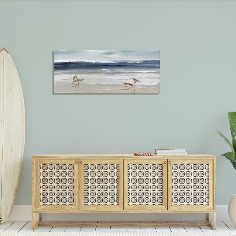 «Sandpipers Grazing Sea Shore», art mural sur toile par Sally Swatland, H 20 po x l 48 po x P 1,5 po