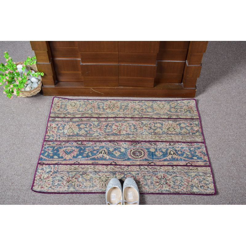 Vintage Turkish Rug with Small Floral Pattern: A Colorful Boho Accent for Home Floors and Doors