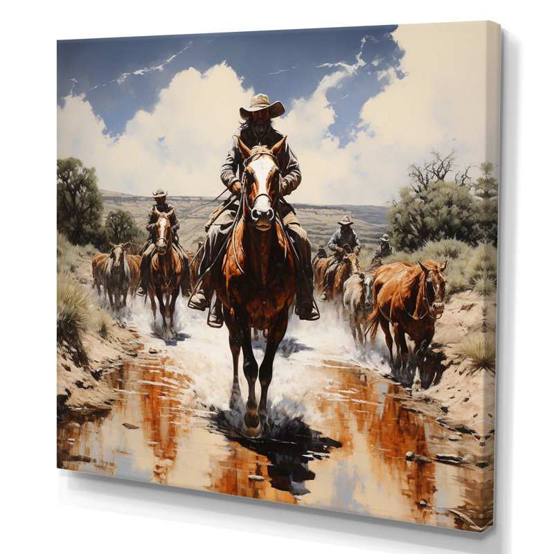 Western Horse Riders Memories, reproduction d'art sur toile, H 16 po x l 16 po, Toile tendue