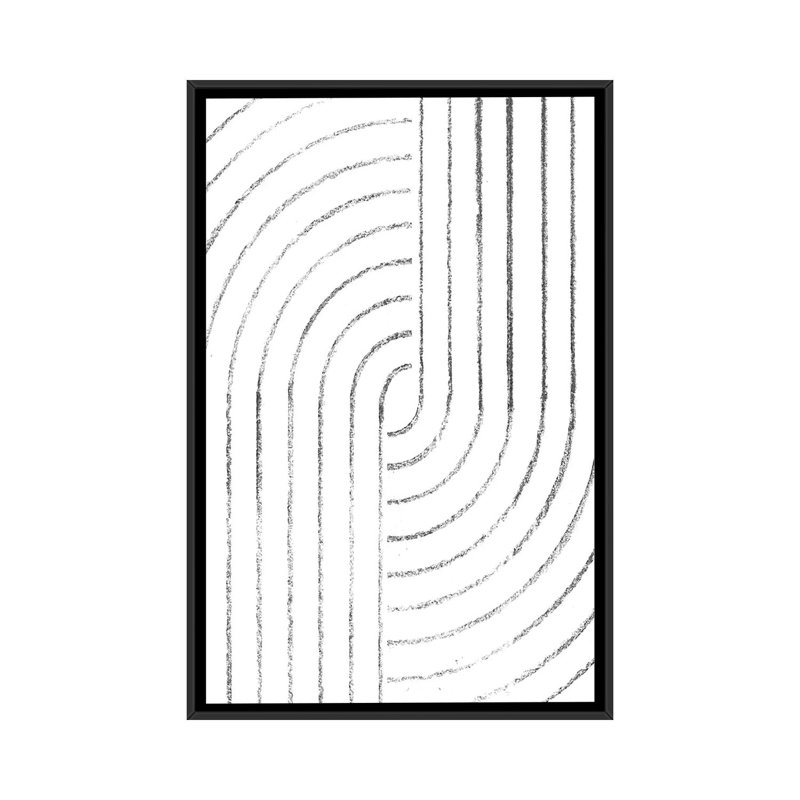 Lignes courbes abstraites - reproduction d'art, H 26 po x l 18 po x 1,5 po, Aucun mat, Toile avec cadre noir