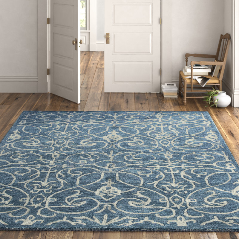 Waylon Handmade Tufted Azure/Ivory Area Rug, Rectangle 7'9" x 9'9"