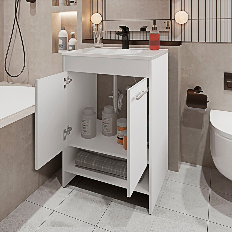 Bathroom Vanity With Open Storage, White