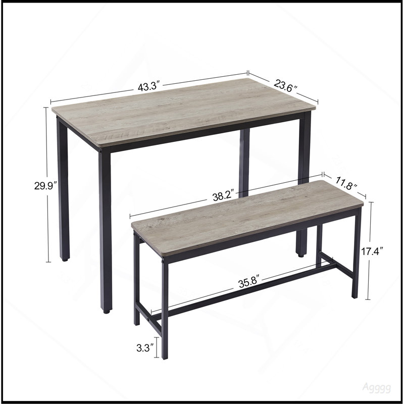 Ensemble de table de salle à manger, table de bar avec 2 bancs de salle à manger, comptoir de table de cuisine avec chaises, table de déjeuner industrielle pour la cuisine, salon, salle de réception, gris et noir, L 43,3 po x l 23,6 po x H 29,9 po