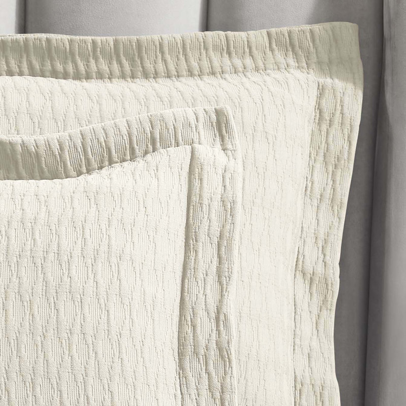 Calvert Cotton Medium Weight Matelasse Weave Diamond Lattice Bedspread Set, Queen Bedspread + 2 Standard Shams, Ivory