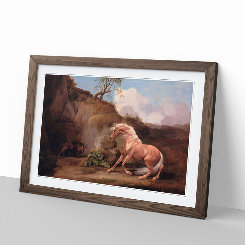 Horse Frightened by George Stubbs - Picture Frame Painting, 27cm H x 36cm W x 2cm D, Walnut Framed