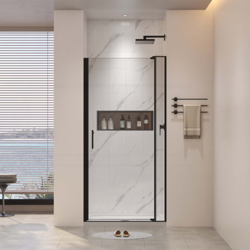 Porte de douche pivotante universelle à gauche et à droite, ouverte à l'extérieur, avec verre trempé de 1/4 po et 5/16 po