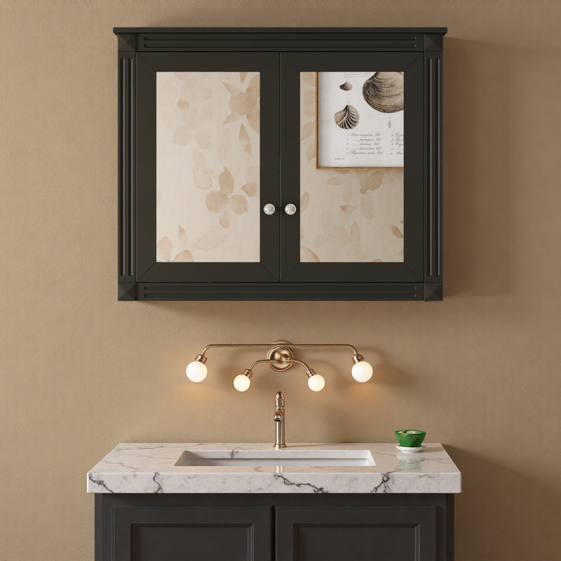 36'' X 28'' Medicine Cabinet, Wall Mounted Bathroom Storage Cabinet, Modern Bathroom Wall Cabinet With 2 Mirrors, Black