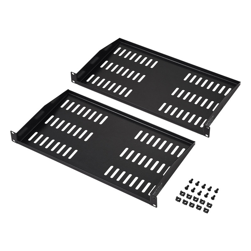 Paquet de 2 tablettes de support ventilées 1U pour supports à 4 colonnes de 19 pouces - Plateau de montage en acier robuste