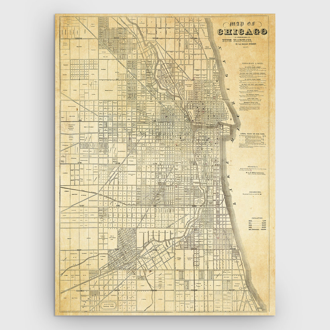 Chicago Map - Graphic Art Print on Canvas Wexford Home 