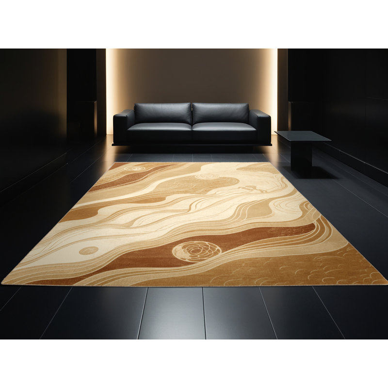 Tapis beige éclectique abstrait lavable à la machine Pittman Sun Wukong, 8 x 12
