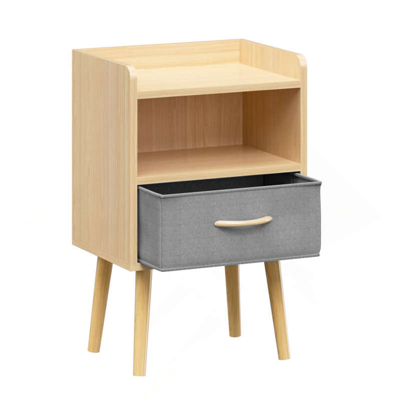 Table d'appoint en bois avec tiroir en tissu pliable, 2 tables de chevet pour et adultes en chêne, structure solide avec pieds en panneau de particules, installation rapide, peut supporter 40 livres, assez de rangement pour la lampe de la pièce