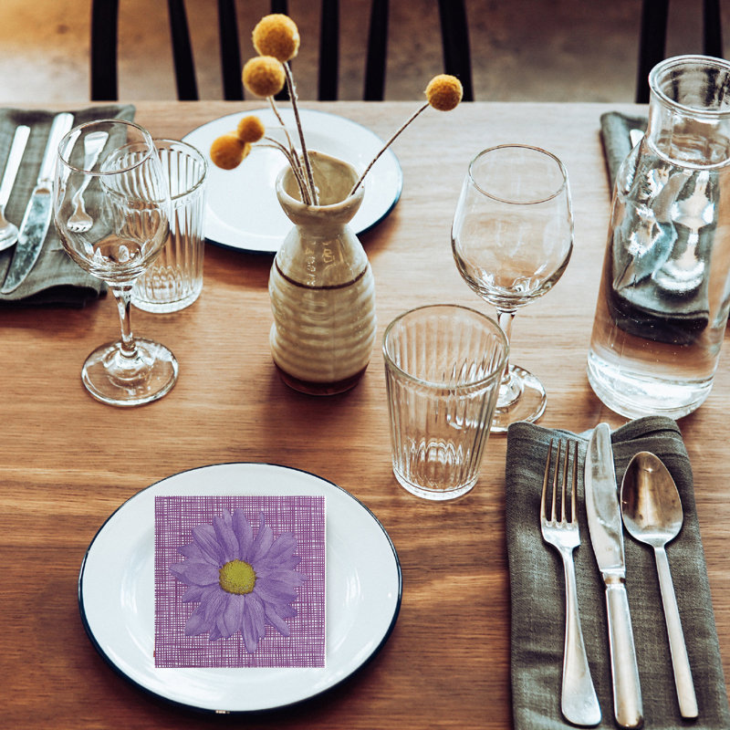 Ensemble de 6 serviettes de table à motif de marguerites mauves de 13 pièces de l'IH Casa Decor