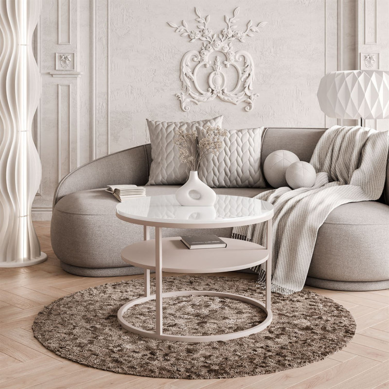 Frame Coffee Table with Storage, White Gloss