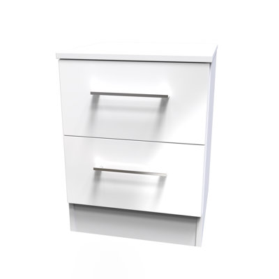 Worcester Fully Assembled Worcester 2 Drawer Bedside Cabinet In Black Gloss & White (Ready Assmbled)