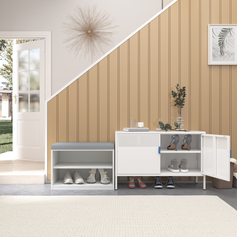 Kaloni TV Stand for TVs up to 42" with Fireplace Included, White/Blue