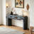 Rustic Console Table With Fluted Drawer, Curved Corners, And Thick Legs For Hallway And Living Room Decor (Dark Navy)-2051495911