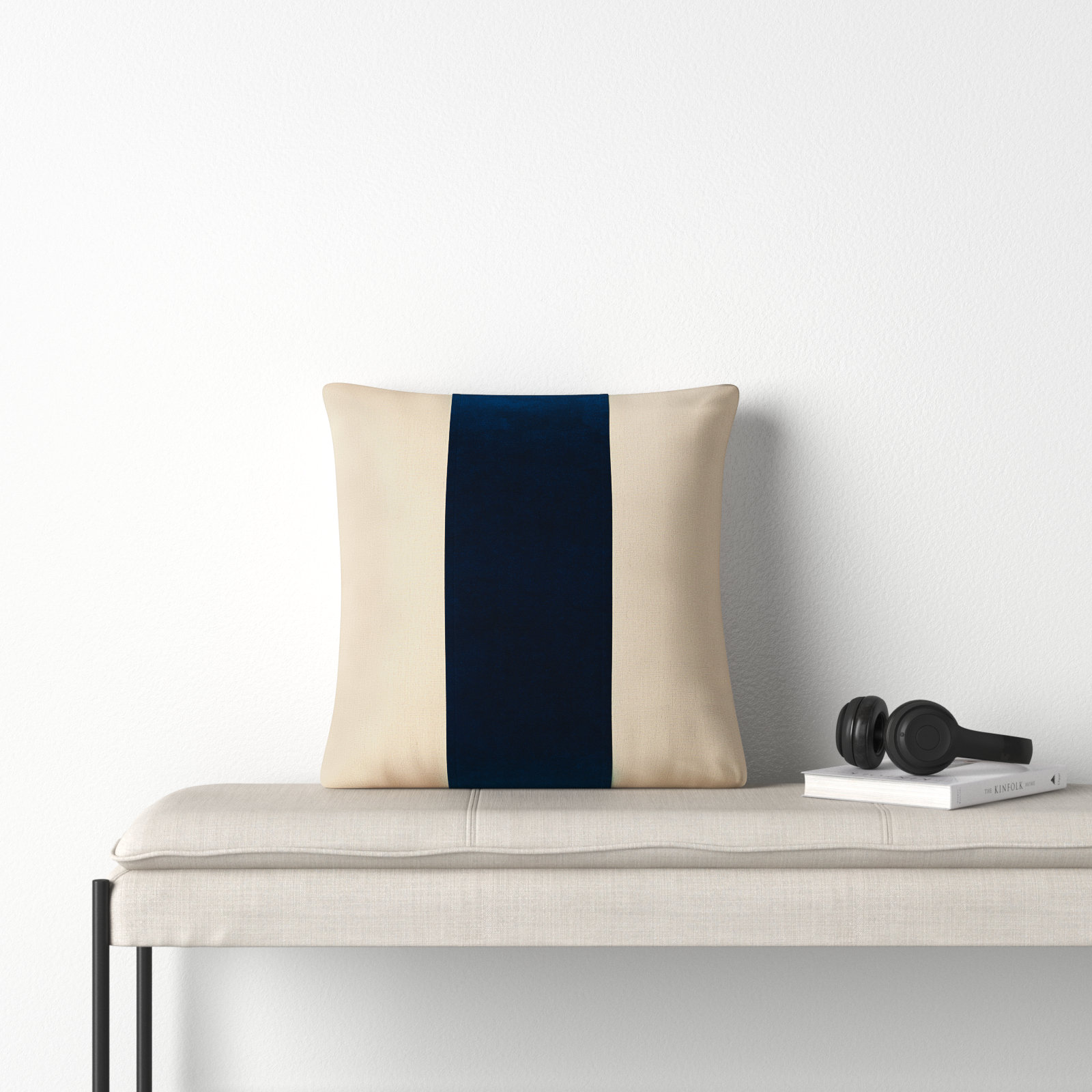 Kat Striped Cotton Throw Pillow, Navy/Ivory, 20" H x 20" W, Pillow Cover Only - No Insert
