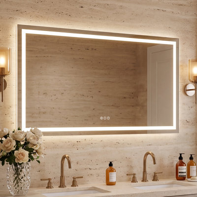 Bathroom Vanity Mirror, LED, Anti-Fog, Frontlit＆Backlit Wall Mounted, White Frame