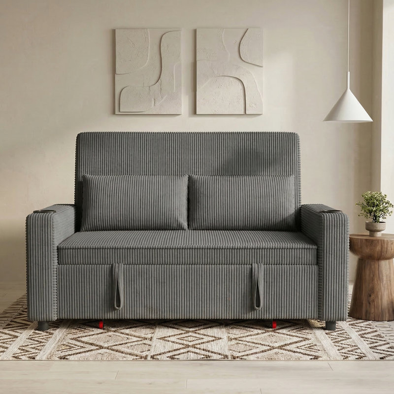 2 Seater Corduroy Sofa Bed, Grey