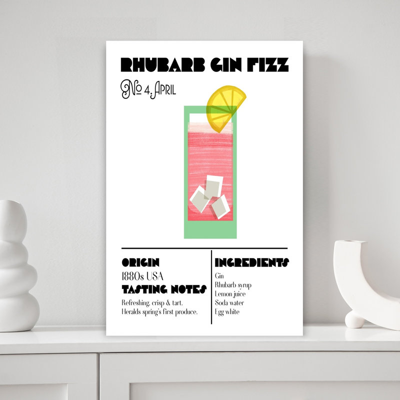 «Rhubarb Gin Fizz Minimalist Modern Retro Spring Architecture», reproduction d'art murale, H 18 po x l 12 po