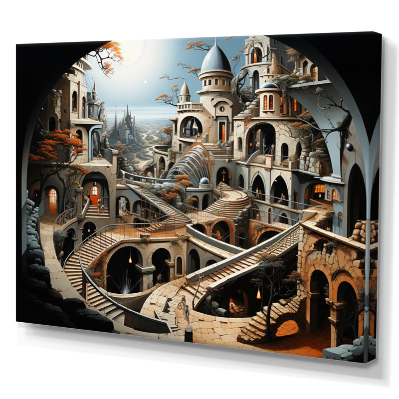 Surréalisme City Infinite Illusions II, H 16 po x l 32 po x P 1 po, Toile tendue