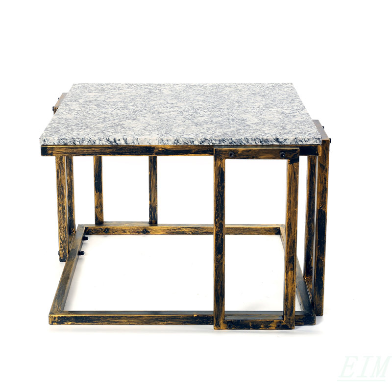14.5" Granite Marble Black / Gold Plant Stand