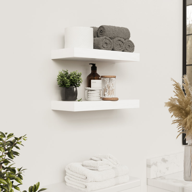 Tablettes flottantes en bois massif, tablettes en bois pour le rangement mural, Blanc, 1.2" H x 16" W x 6.7" D