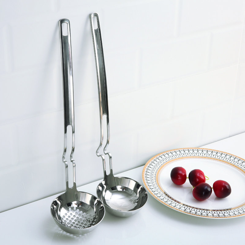 KitchenTrend Premium Hanging Ladle & Skimmer Set, 2-Piece Stainless Steel Utensils for Drip-Free Cooking
