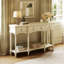 Console Traditional Traditional avec 3 tiroirs à fermeture en douceur et tablette inférieure, structure en bois massif, pieds romains tournés, poignées en cuivre rétro, blanc