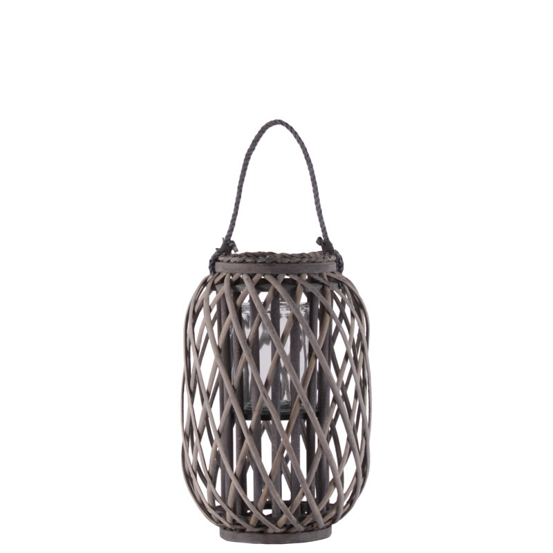Solid Wood Floor Lantern, Gray, 15.75" H x 10.25" W x 10.25" W