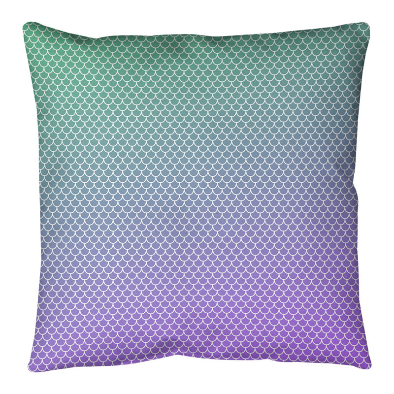 Housse de coussin carrée et insert, H 14 po x l 14 po, Vert/mauve, Duvet synthétique