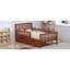 Lit simple, noyer, lit plateforme, garde-corps, tiroirs de rangement, conception simple pour le confort de la chambre à coucher, bois de pin massif léger, 8 supports en bois, option pour l'espace
