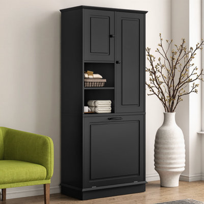 Luxury 67.7" Multi-Function Storage Cabinet, Tall Organizer with Flip-Out Basket, 2 Doors  Adjustable Shelves,   for Bathroom, Living Room  Office