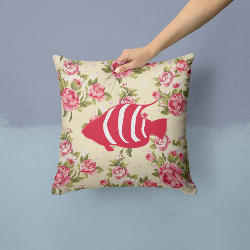  Coussin décoratif à fleurs roses 14 "Fish Shabby Elegance, Jaune clair