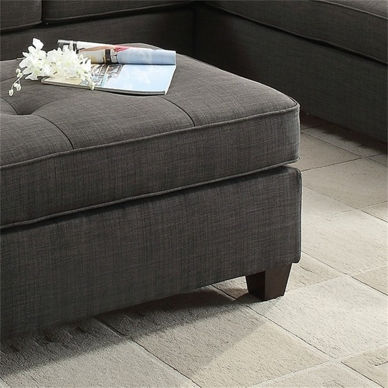 Repose-pieds de cocktail rectangulaire capitonné de 36 po de large Terel, Tissu noir