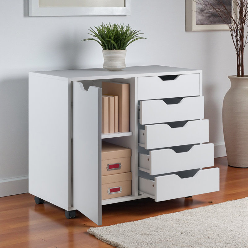 Barakha Accent Cabinet with 5-drawer and 1-cabinet, 26.3'' H X 30.71'' W X 15.98'' D, White
