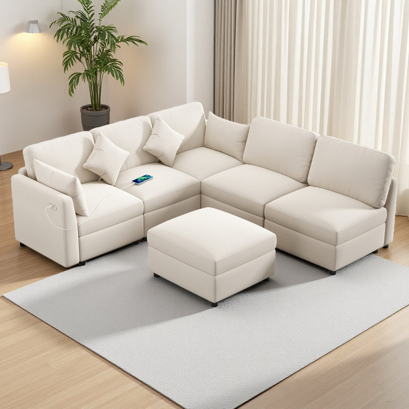 Canapé modulaire 85,4 po Canapé modulaire en U Canapé-lit Canapé-lit en L avec repose-pieds mobile et deux ports USB