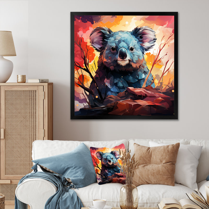 Koala Fiery Sunset I - Koala Animal, art mural, Cadre photo noir, H 30 po x l 30 po x P 1,5 po